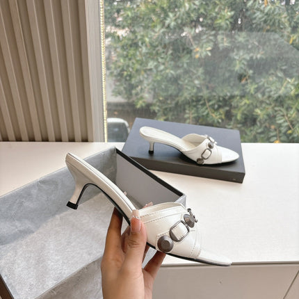 CAGOLE MID-HEEL MULES IN WHITE CALFSKIN