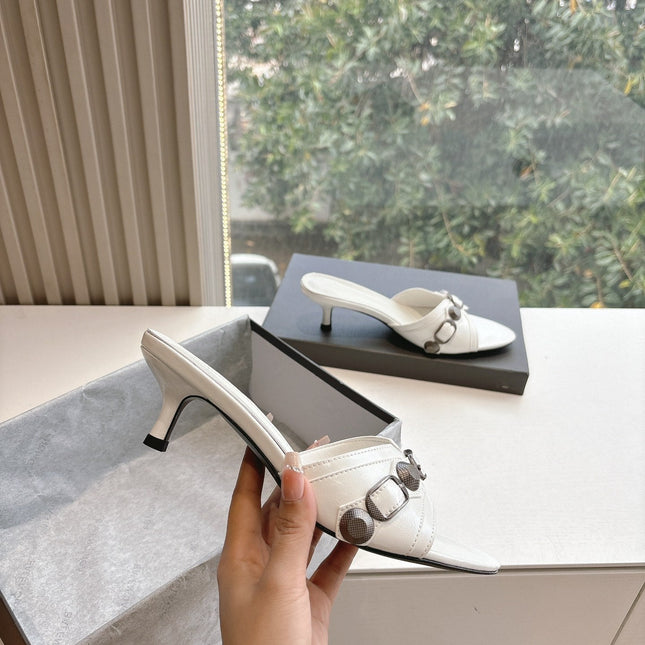 CAGOLE MID-HEEL MULES IN WHITE CALFSKIN