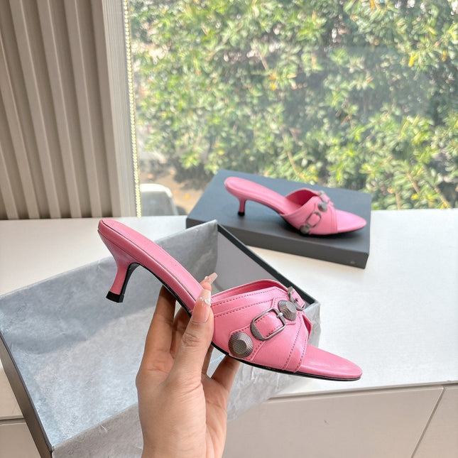 CAGOLE MID-HEEL MULES IN SHOCKING PINK CALFSKIN