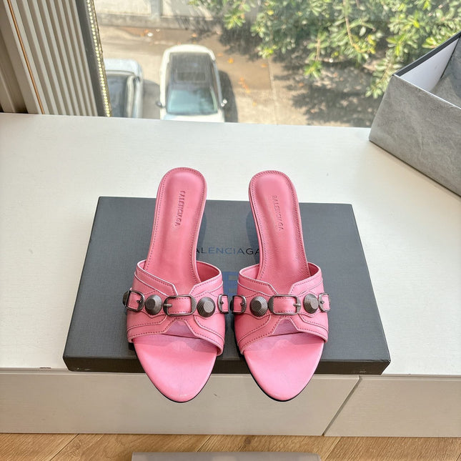 CAGOLE MID-HEEL MULES IN SHOCKING PINK CALFSKIN