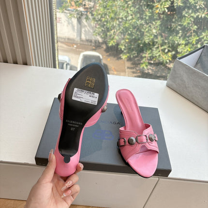 CAGOLE MID-HEEL MULES IN SHOCKING PINK CALFSKIN