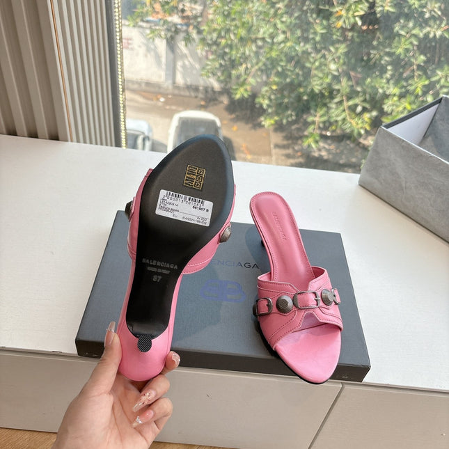 CAGOLE MID-HEEL MULES IN SHOCKING PINK CALFSKIN