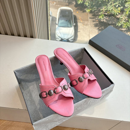 CAGOLE MID-HEEL MULES IN SHOCKING PINK CALFSKIN