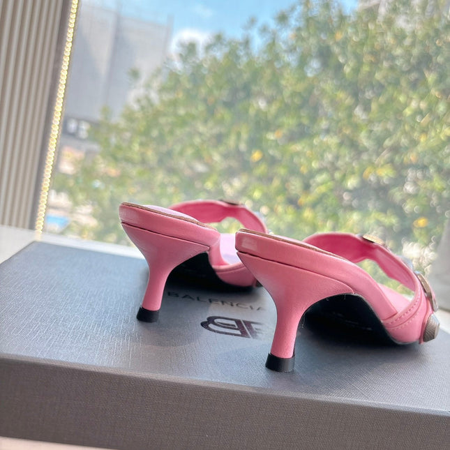 CAGOLE MID-HEEL MULES IN SHOCKING PINK CALFSKIN