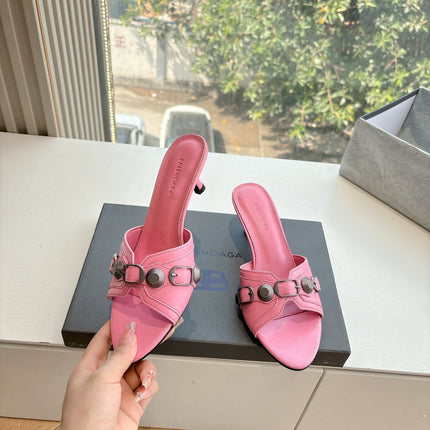 CAGOLE MID-HEEL MULES IN SHOCKING PINK CALFSKIN