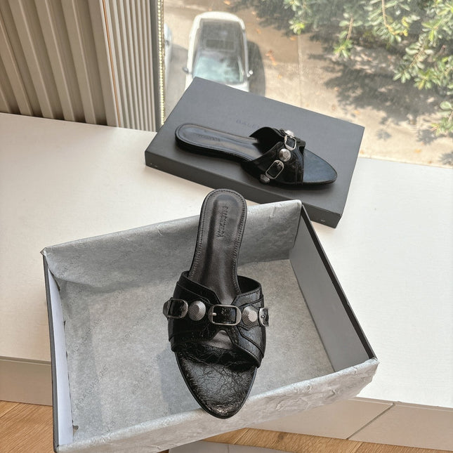 CAGOLE FLAT MULES IN BLACK CALFSKIN