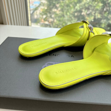 CAGOLE FLAT MULES IN LIME YELLOW CALFSKIN