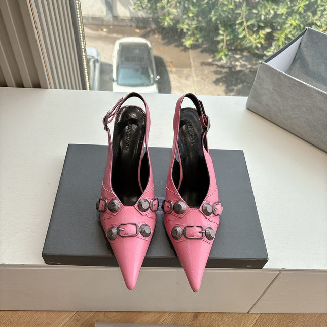 CAGOLE HIGH SLINGBACK IN BUBBLEGUM PINK GLOSSY CALFSKIN