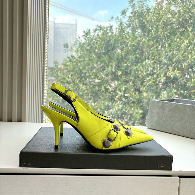 CAGOLE HIGH SLINGBACK IN YELLOW GLOSSY CALFSKIN