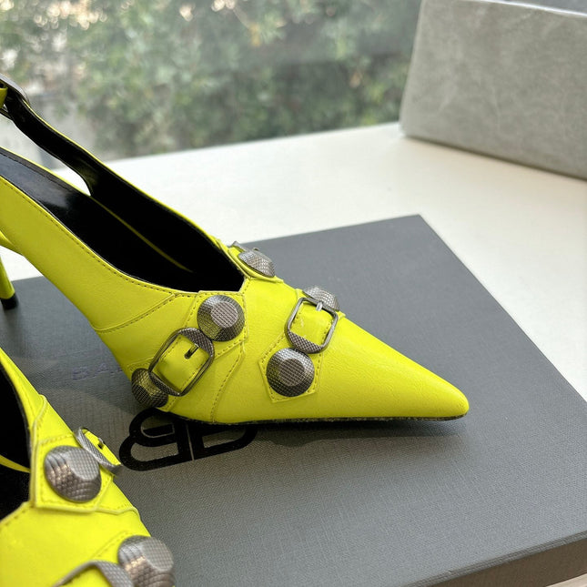 CAGOLE HIGH SLINGBACK IN YELLOW GLOSSY CALFSKIN