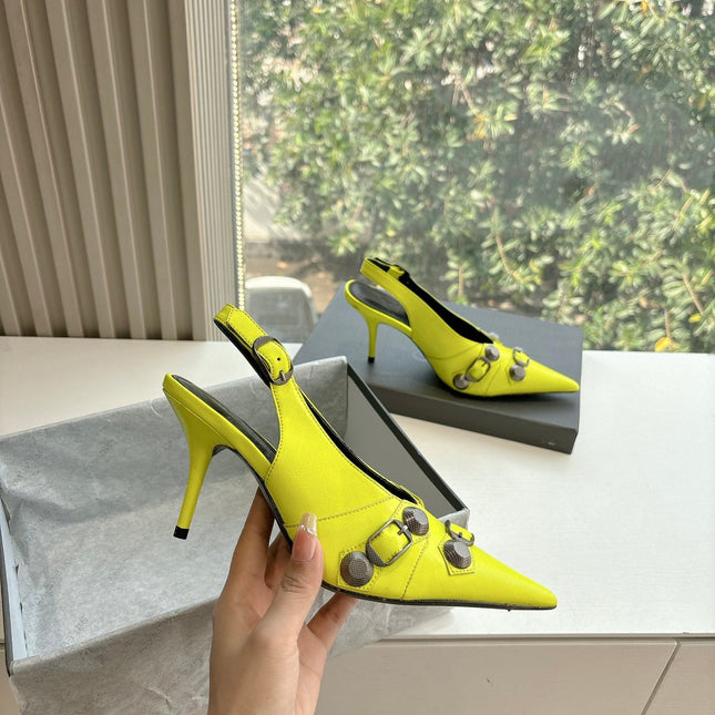 CAGOLE HIGH SLINGBACK IN YELLOW GLOSSY CALFSKIN
