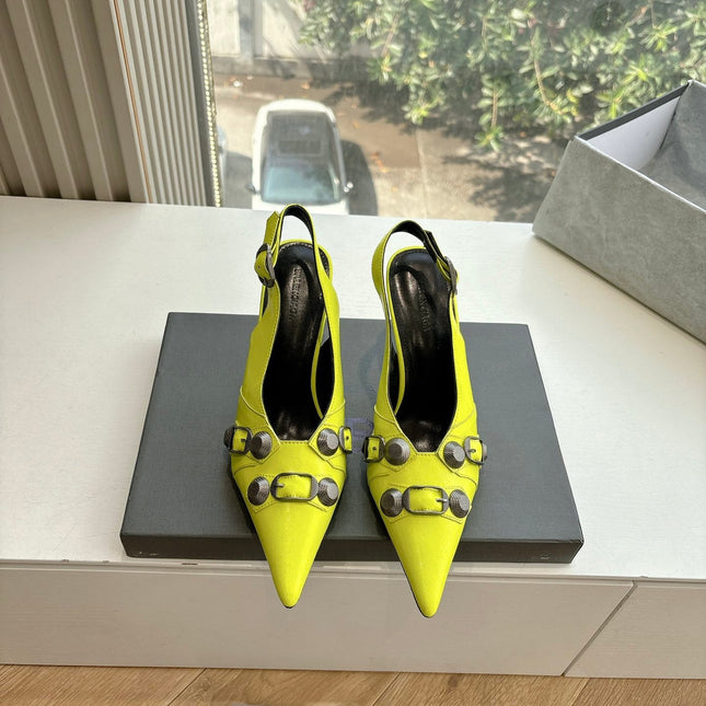 CAGOLE HIGH SLINGBACK IN YELLOW GLOSSY CALFSKIN