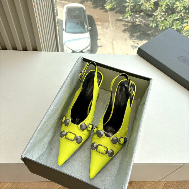 CAGOLE HIGH SLINGBACK IN YELLOW GLOSSY CALFSKIN