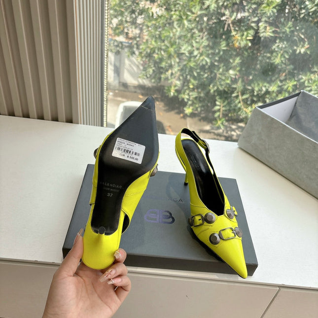 CAGOLE HIGH SLINGBACK IN YELLOW GLOSSY CALFSKIN