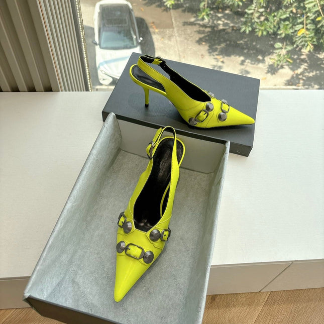 CAGOLE HIGH SLINGBACK IN YELLOW GLOSSY CALFSKIN