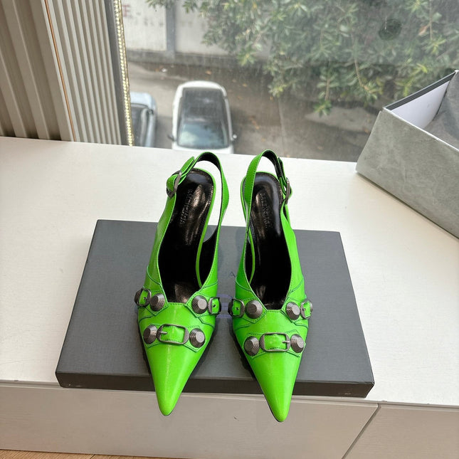 CAGOLE HIGH SLINGBACK IN NEON GREEN GLOSSY CALFSKIN