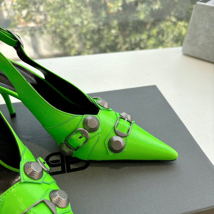 CAGOLE HIGH SLINGBACK IN NEON GREEN GLOSSY CALFSKIN