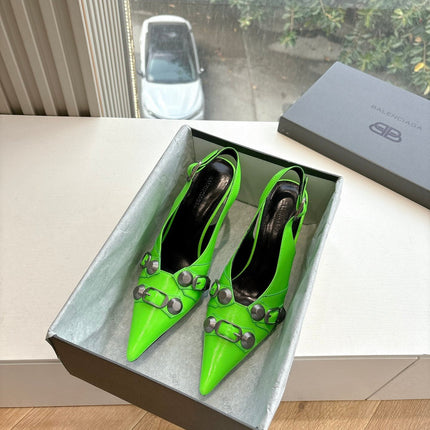 CAGOLE HIGH SLINGBACK IN NEON GREEN GLOSSY CALFSKIN