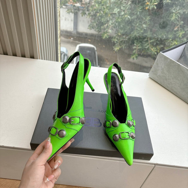 CAGOLE HIGH SLINGBACK IN NEON GREEN GLOSSY CALFSKIN