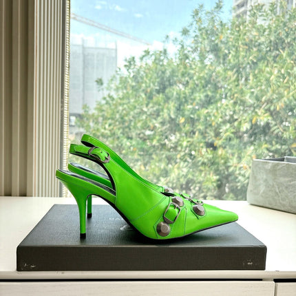 CAGOLE HIGH SLINGBACK IN NEON GREEN GLOSSY CALFSKIN