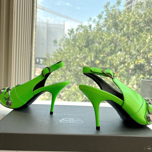 CAGOLE HIGH SLINGBACK IN NEON GREEN GLOSSY CALFSKIN