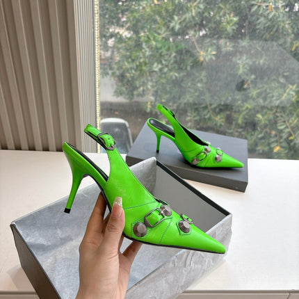 CAGOLE HIGH SLINGBACK IN NEON GREEN GLOSSY CALFSKIN