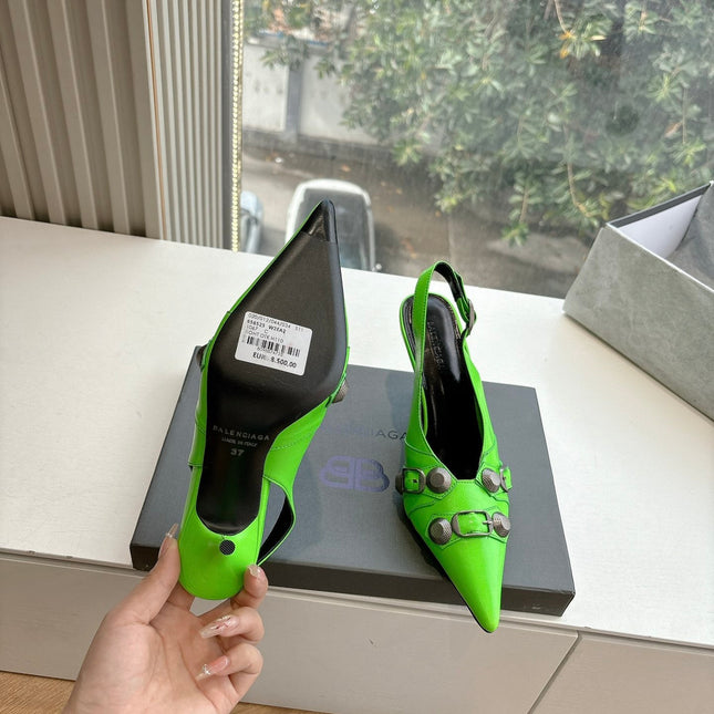 CAGOLE HIGH SLINGBACK IN NEON GREEN GLOSSY CALFSKIN