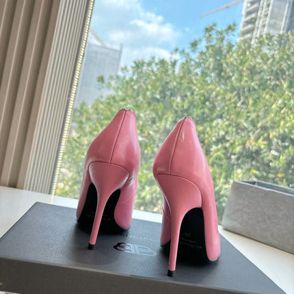 ZIPPER POINTED-TOE HIGH PUMPS IN BUBBLEGUM PINK SHINY LAMBSKIN