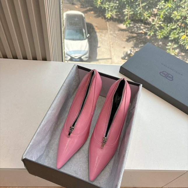 ZIPPER POINTED-TOE HIGH PUMPS IN BUBBLEGUM PINK SHINY LAMBSKIN