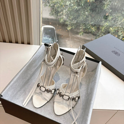 CAGOLE HIGH-HEEL SANDALS IN WHITE LAMBSKIN