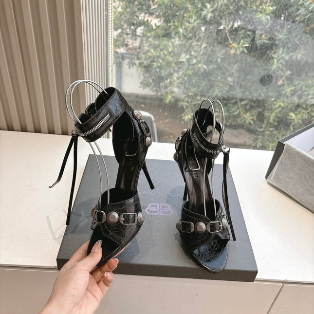 CAGOLE HIGH-HEEL SANDALS IN BLACK LAMBSKIN