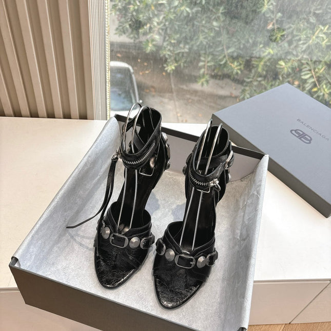 CAGOLE HIGH-HEEL SANDALS IN BLACK LAMBSKIN