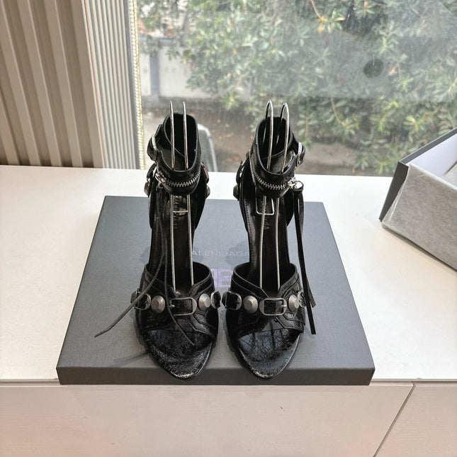 CAGOLE HIGH-HEEL SANDALS IN BLACK LAMBSKIN