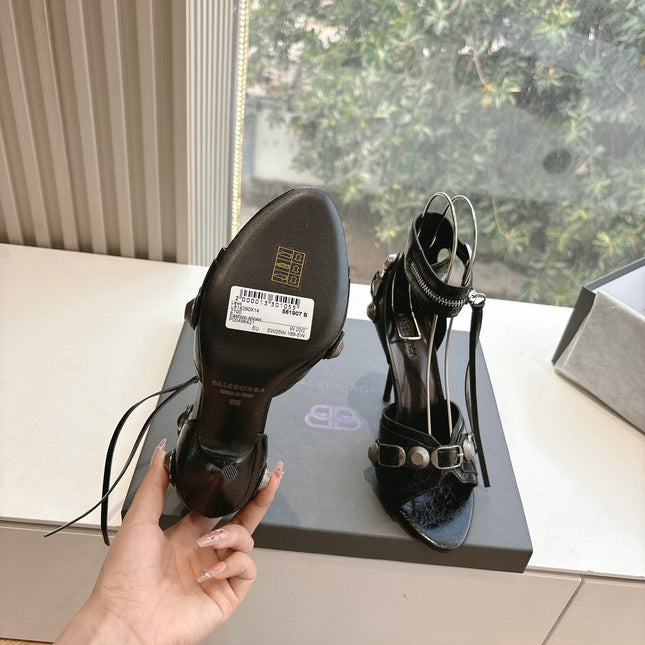 CAGOLE HIGH-HEEL SANDALS IN BLACK LAMBSKIN