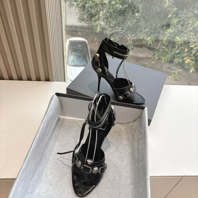 CAGOLE HIGH-HEEL SANDALS IN BLACK LAMBSKIN