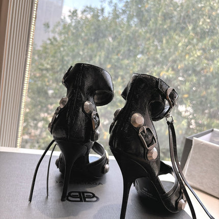 CAGOLE HIGH-HEEL SANDALS IN BLACK LAMBSKIN