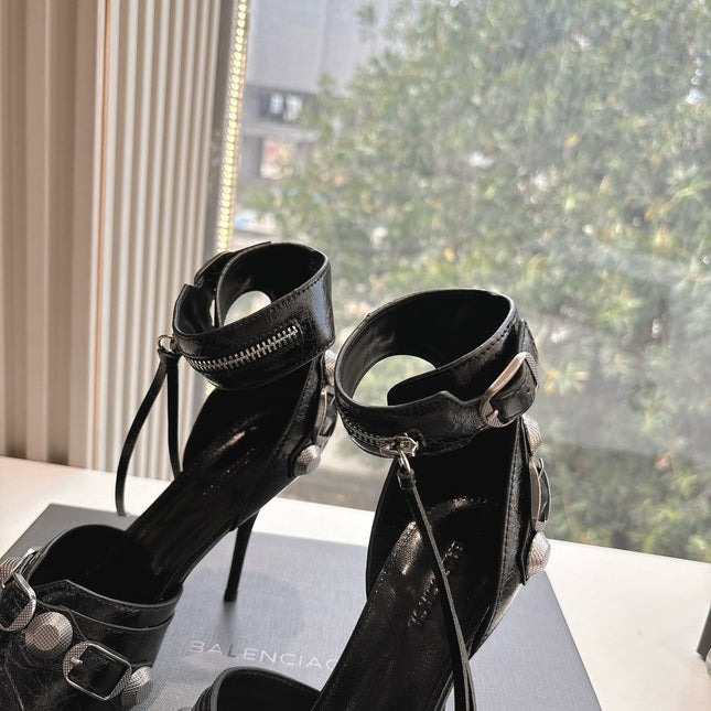 CAGOLE HIGH-HEEL SANDALS IN BLACK LAMBSKIN