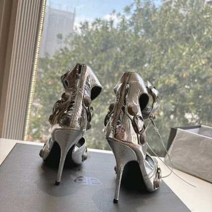 CAGOLE HIGH-HEEL SANDALS IN SILVER METALLIC LAMBSKIN