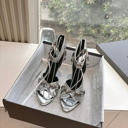 CAGOLE HIGH-HEEL SANDALS IN SILVER METALLIC LAMBSKIN