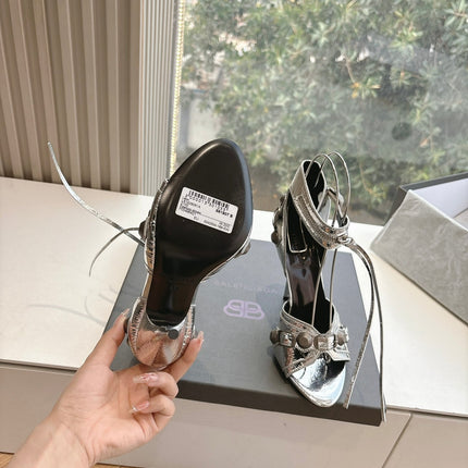 CAGOLE HIGH-HEEL SANDALS IN SILVER METALLIC LAMBSKIN