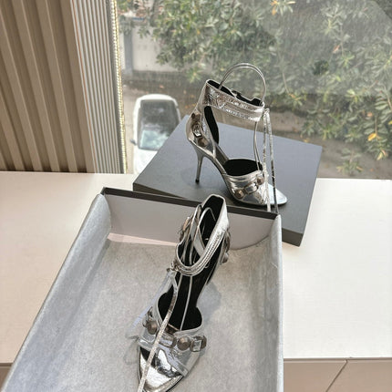 CAGOLE HIGH-HEEL SANDALS IN SILVER METALLIC LAMBSKIN