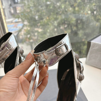 CAGOLE HIGH-HEEL SANDALS IN SILVER METALLIC LAMBSKIN