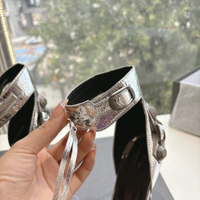 CAGOLE HIGH-HEEL SANDALS IN SILVER METALLIC LAMBSKIN