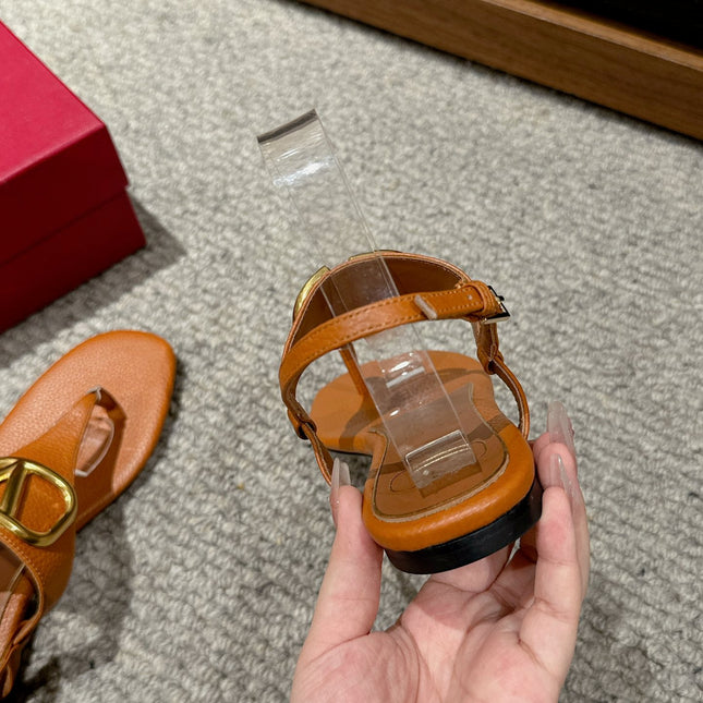 THONG SANDAL IN GINGER ORANGE CALFSKIN WITH GOLD LOGO