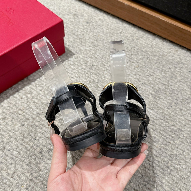 THONG SANDAL IN BLACK CALFSKIN WITH GOLD LOGO