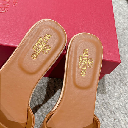 VLOGO CUT-OUT BRONZE BROWN CALFSKIN SLIDE SANDAL