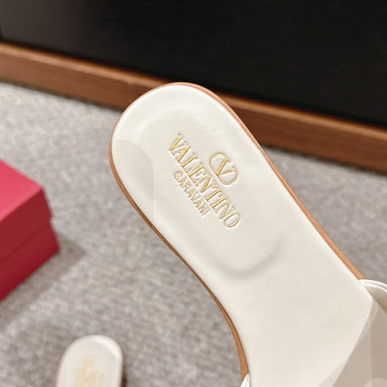 VLOGO CUT-OUT WHITE CALFSKIN SLIDE SANDAL