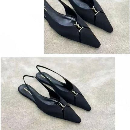 SL BABYLONE SLINGBACK FLAT BLACK SATIN CREPE