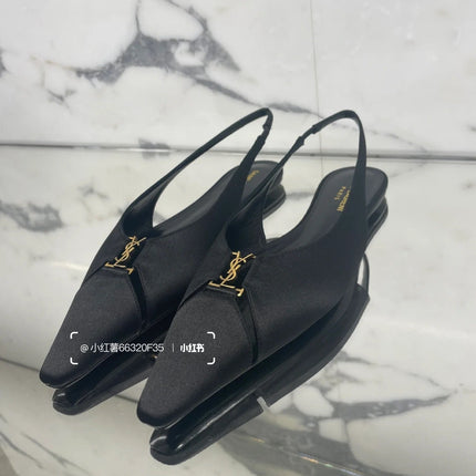 SL BABYLONE SLINGBACK FLAT BLACK SATIN CREPE