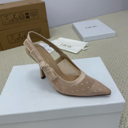 DIOR HIGH SLINGBACK 100 MM 25S IN NUDE LACE NET FABRIC AND SUEDE